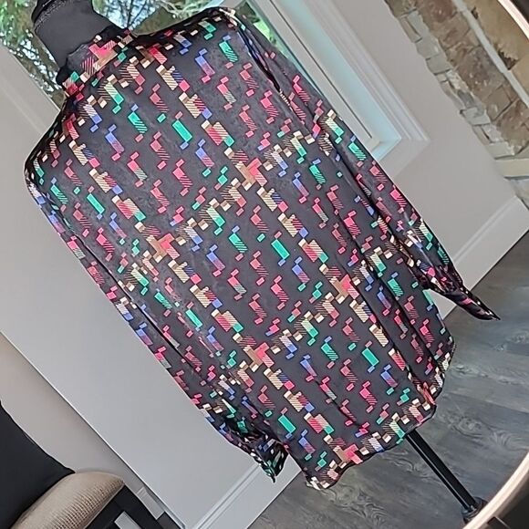 NWT Investments Black with Colorful Print  Bow Blouse Long Sleeve Button Down - Picture 5 of 12